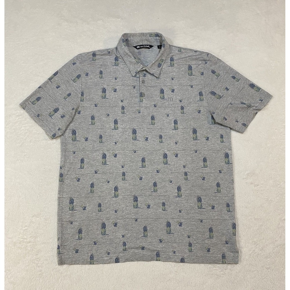 Travis Mathew Havana Nights Polo Shirt Mens L Gray SS Pineapple‎ Mixies
